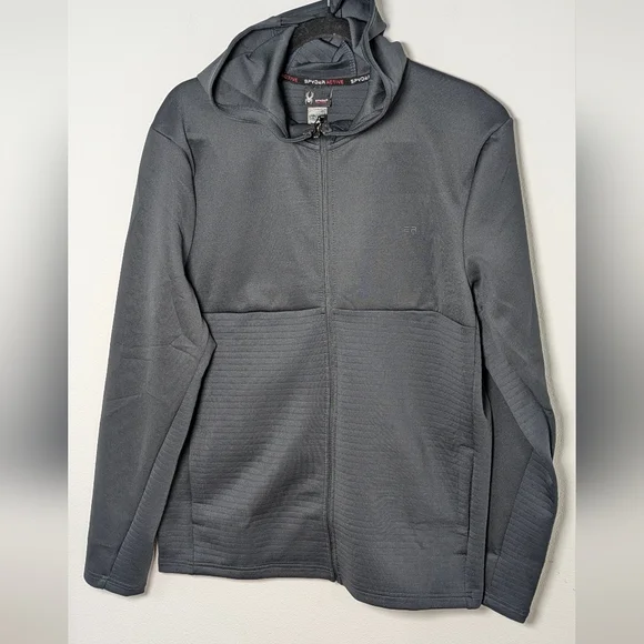 Spyder New Men's Full Zip Hoodie Sweater Gray Size M Pockets Stretchy Activewear - Picture 3 of 12
